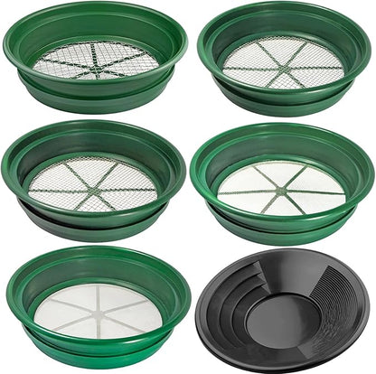 6-Piece Gold Panning Classifier Set – 12" Dual Riffle Gold Pan –Fits Standard 5-Gallon Buckets