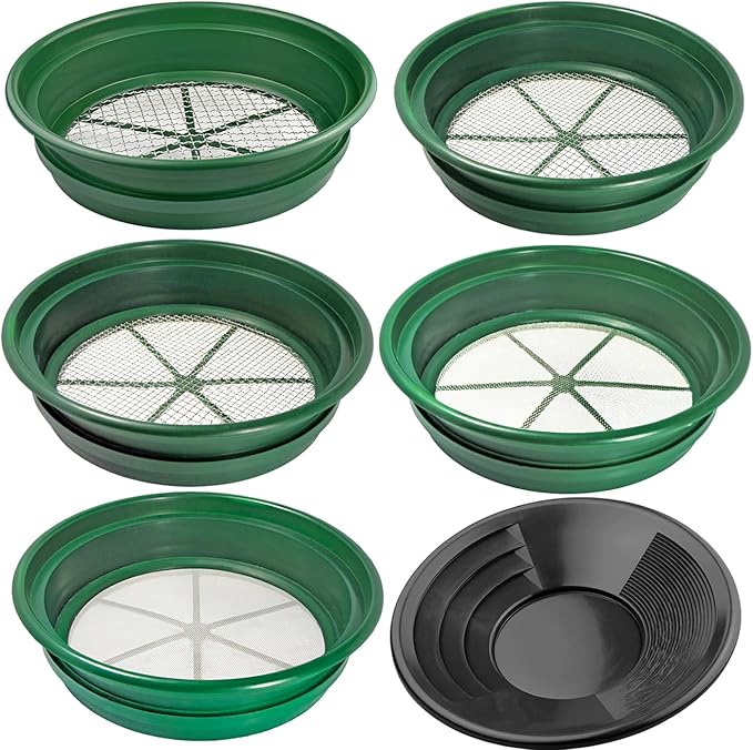 6-Piece Gold Panning Classifier Set – 12" Dual Riffle Gold Pan –Fits Standard 5-Gallon Buckets