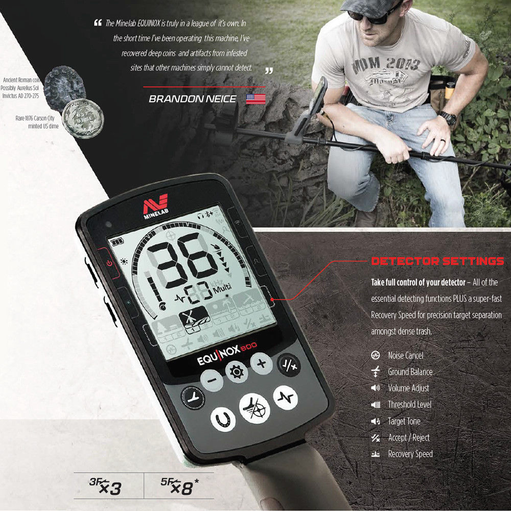 Minelab Equinox 800 Waterproof Multi-Frequency Metal Detector with Carry Bag & 11" DD Coil