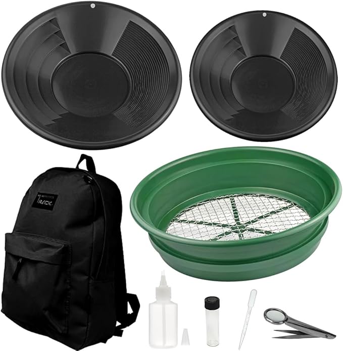 8-Piece Professional Gold Panning Kit with Backpack – Black Gold Prospecting Gear Set for Beginners & Experts