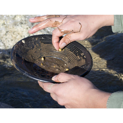 8" Gold Prospecting Pan – Black Plastic with Dual Riffles