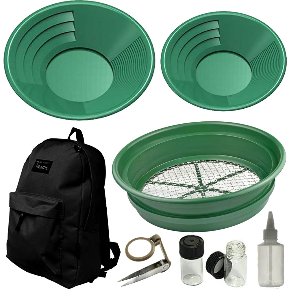 8-Piece Gold Panning Starter Kit – Includes Backpack, Classifier, Tools & Gold Pans
