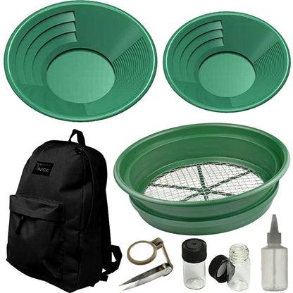 8-Piece Gold Panning Starter Kit – Includes Backpack, Classifier, Tools & Gold Pans