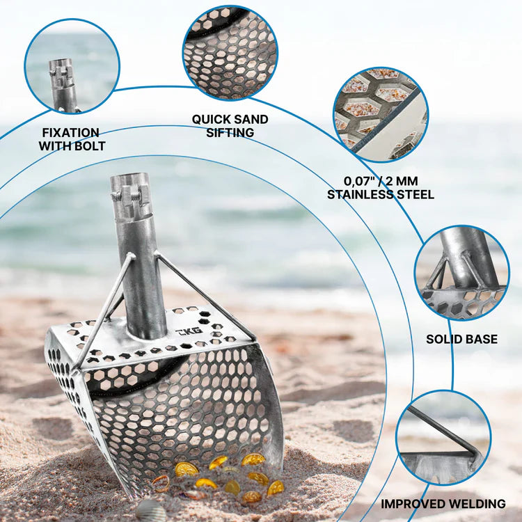 CKG 9x6" Compact Sand Scoop for Beach Detecting - Stainless Steel