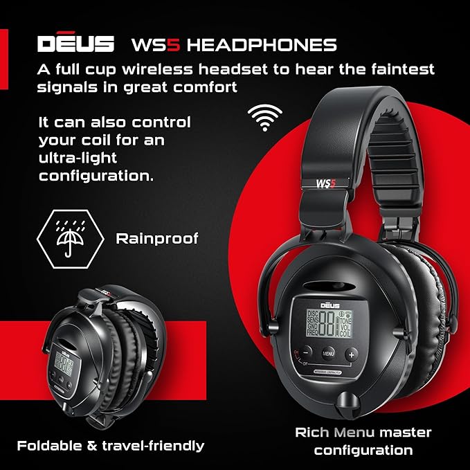 XP DEUS RC Weatherproof & Fully Wireless Metal Detector – Ideal for Treasure & Relic Hunting with 9" X35 Frequency Coil & WS5 Headphones