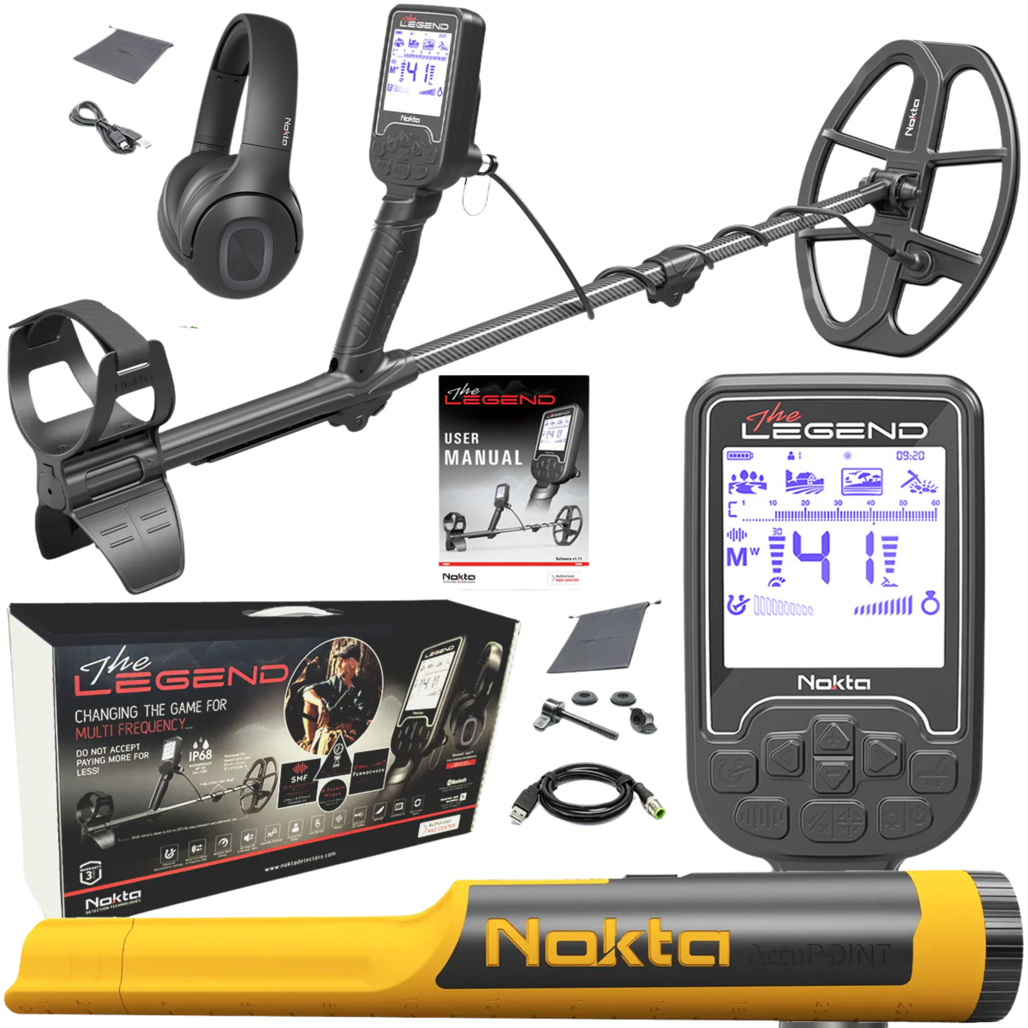 Nokta Legend "Next Generation" Multi-Frequency Waterproof Metal Detector with Wireless Headphones & AccuPoint Pinpointer