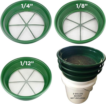 DRAGONXT 3-Piece 13¼" Stackable Gold Classifier Set – Heavy-Duty Sifting Screens for Prospecting – Fits 5-Gallon Buckets