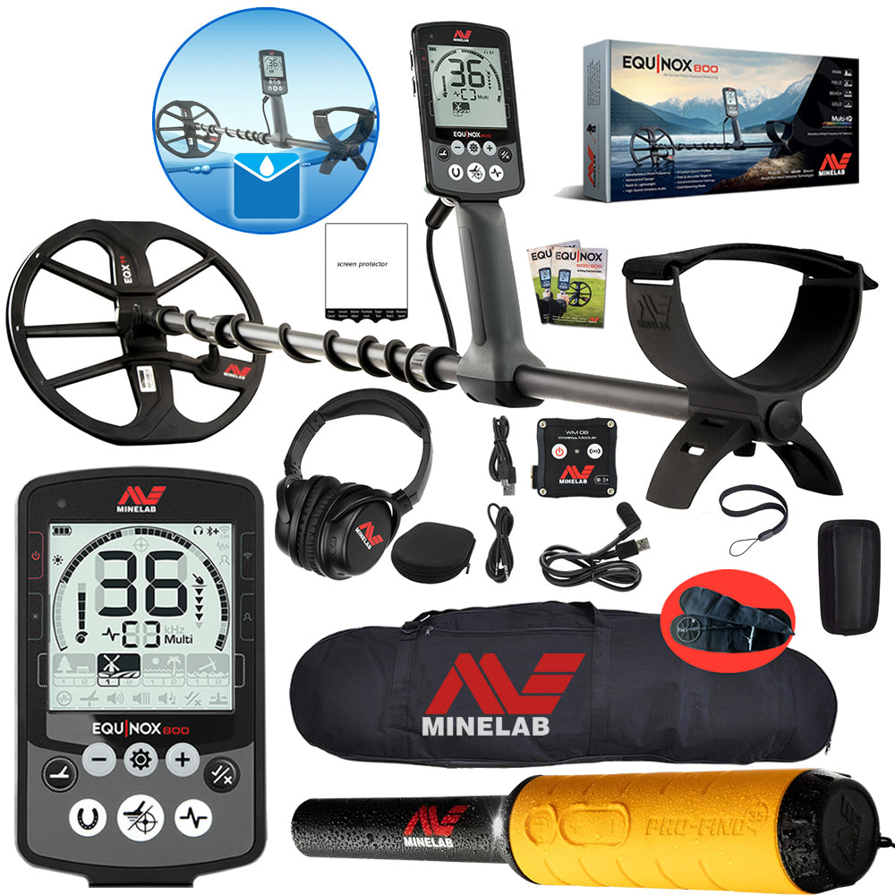Minelab Equinox 800 Waterproof Multi-Frequency Metal Detector with 11" DD Coil, Gold Mode, Pro-Find 35 Pinpointer & Carry Bag