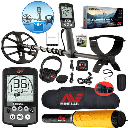 Minelab Equinox 800 Waterproof Multi-Frequency Metal Detector with 11" DD Coil, Gold Mode, Pro-Find 35 Pinpointer & Carry Bag