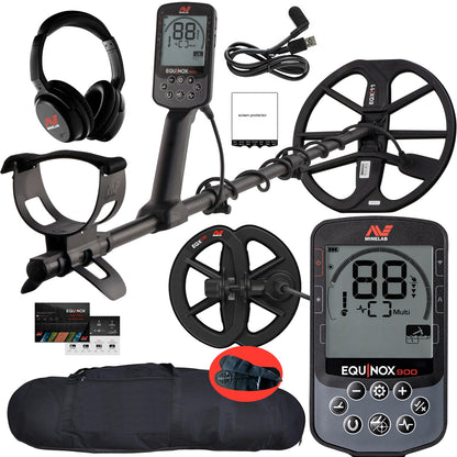 Minelab Equinox 900 Waterproof Multi-Frequency Metal Detector with 11" & 6" DD Coils and Padded Carry Bag