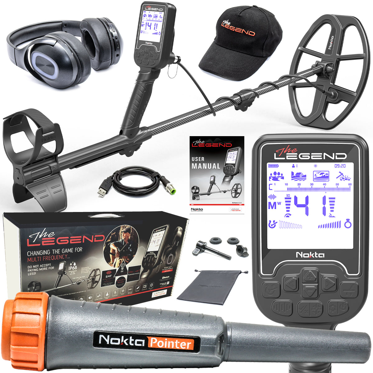 Nokta Legend "Next Generation" Multi-Frequency Waterproof Metal Detector with Wireless Headphones, 12"x9" LG30 Coil & Pinpointer