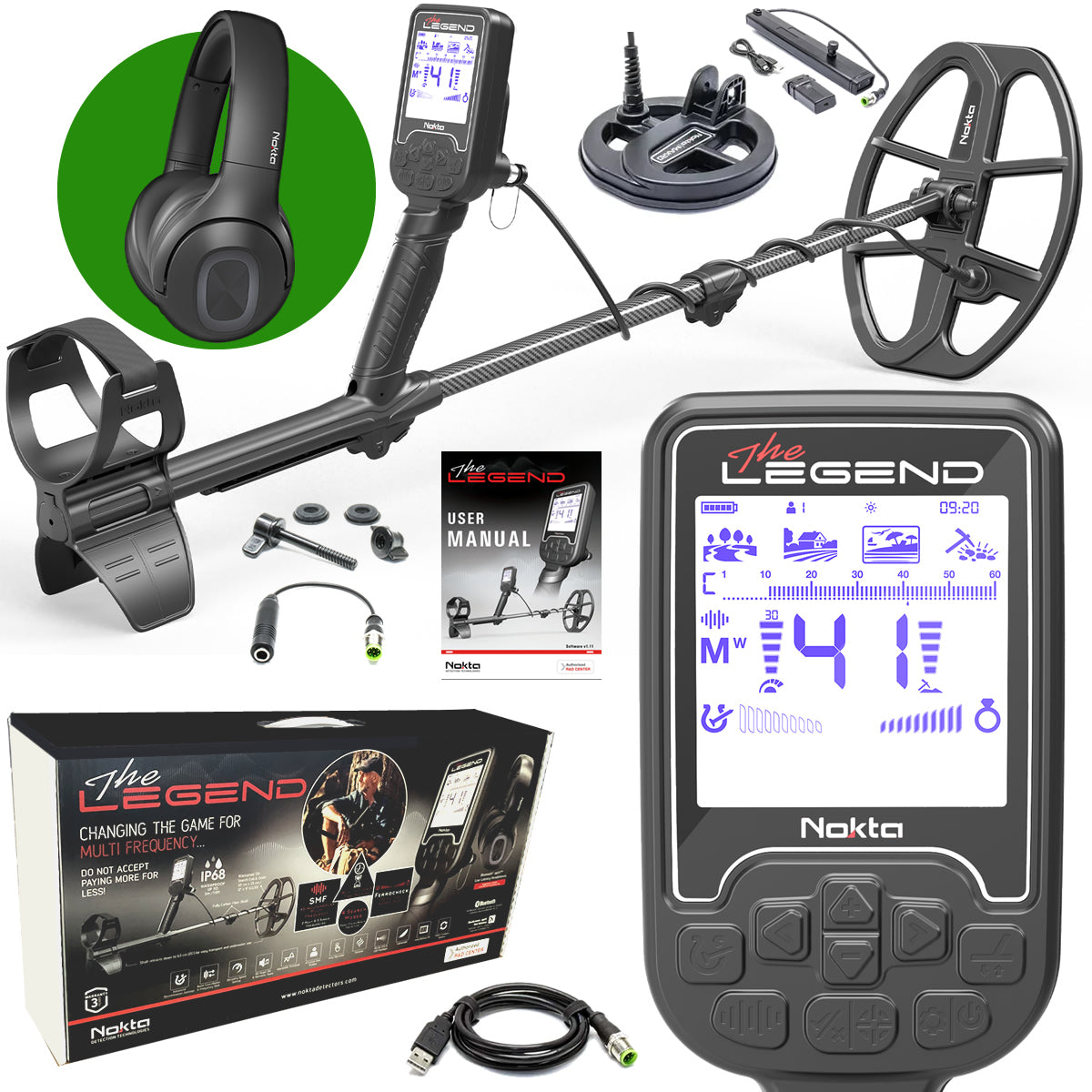 Nokta Legend "Next Generation" PRO PACK Multi-Frequency Waterproof Metal Detector with 12"x9" LG30 Coil & 6" Coil