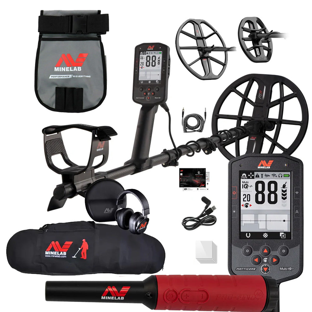 Minelab Manticore 3-Coil Detector Bundle – Includes Pro-Find 40, M8/M15 Coils, Carry Bag & Pouch