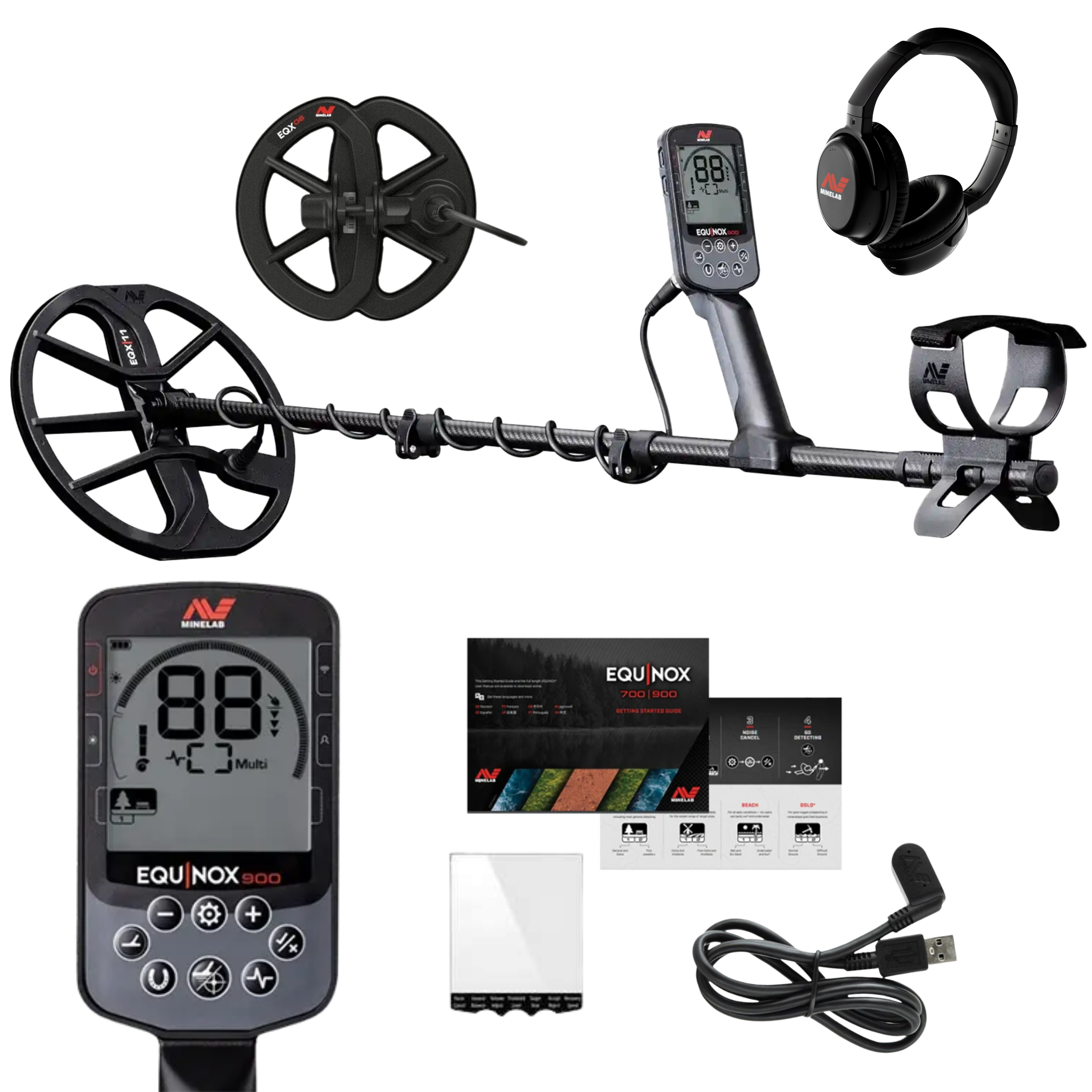 Minelab Equinox 900 Waterproof Multi-Frequency Metal Detector with 11" & 6" DD Coils
