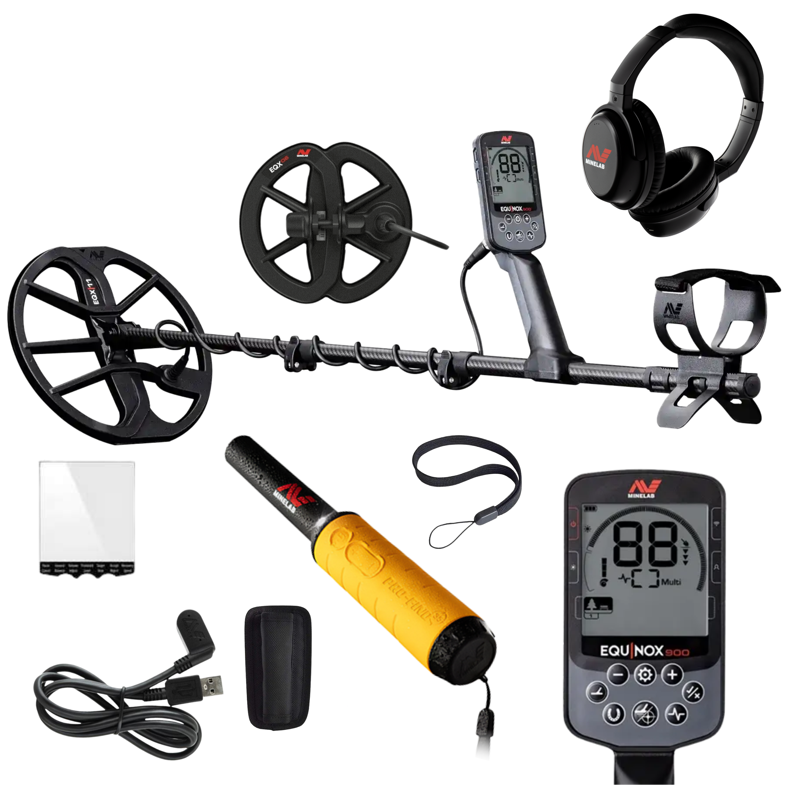 Minelab Equinox 900 Waterproof Multi-Frequency Metal Detector with 11" & 6" DD Coils and Pro-Find 35 Pinpointer