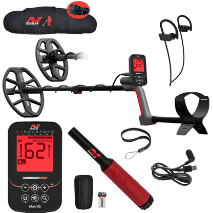 Minelab Vanquish 560 Pro Pack Multi-Frequency Waterproof Metal Detector â€“ 2 Coils, ML60 Wireless Earbuds, Pro-Find 40 Pinpointer & Travel Bag
