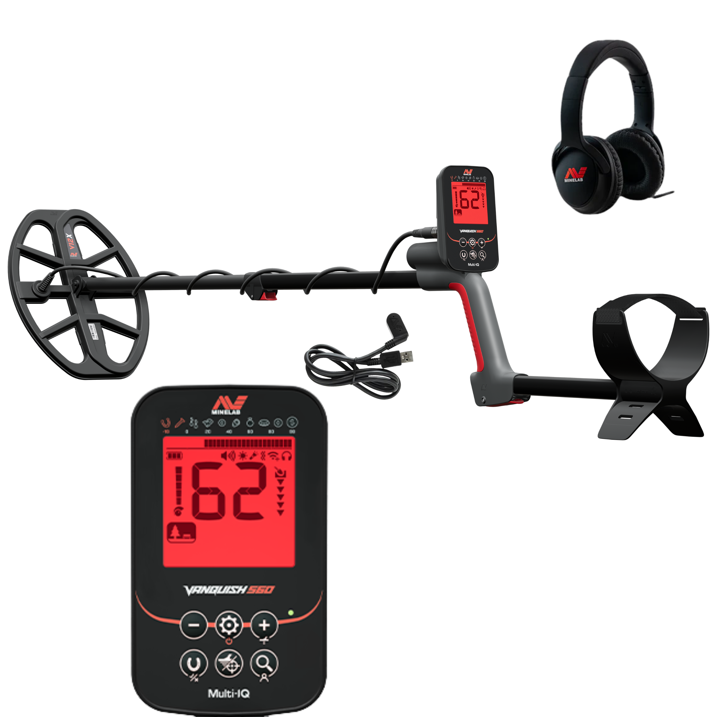 Minelab Vanquish 560 Waterproof Metal Detector With Multi-IQ™ Simultaneous Frequency, with Wired Headphones & Wireless Audio Support