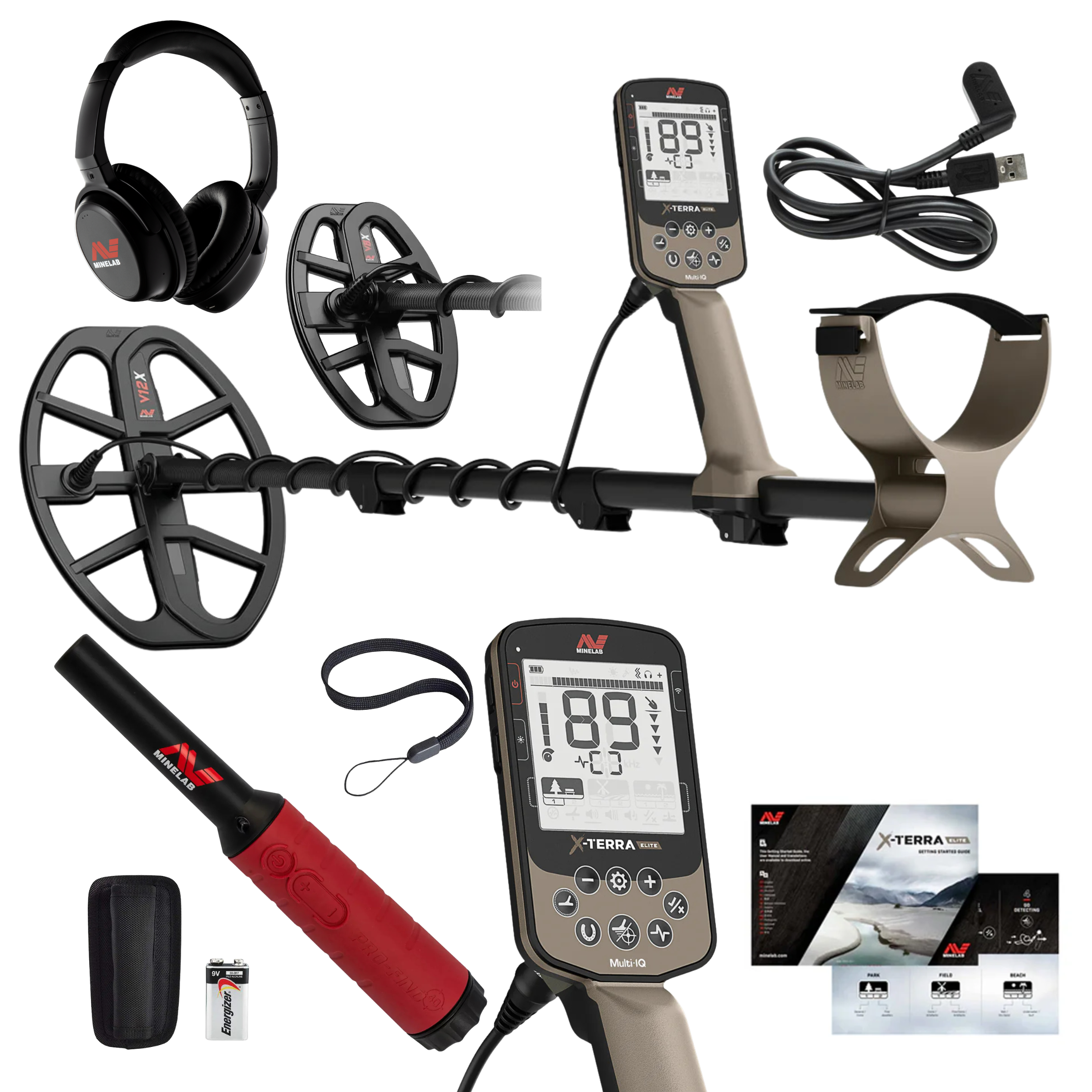 Minelab X-Terra Elite 2 Coil Expedition Pack Multi-Frequency Waterproof Metal Detector with Wireless Headphones & Pro-Find 40