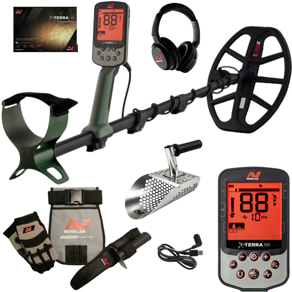 Minelab X-TERRA PRO Waterproof Metal Detector Beach Bundle with ML-85 Wireless Headphones, Adventure Pack & Sand Scoop