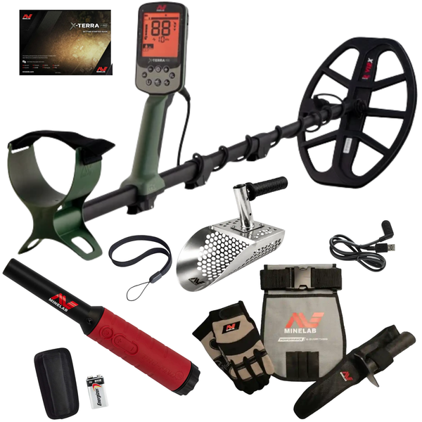 Minelab X-TERRA PRO Waterproof Metal Detector Beach Bundle with PRO-FIND 40 Pinpointer, Adventure Pack & Sand Scoop