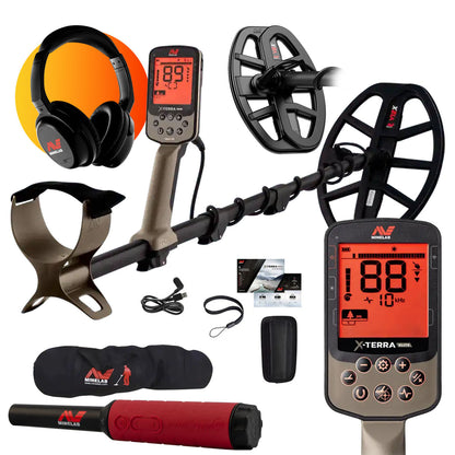 Minelab X-Terra Elite Expedition Pack – Multi-Frequency Waterproof Detector + 2 Coils, Pro-Find 40, Wireless Headphones & Travel Bag