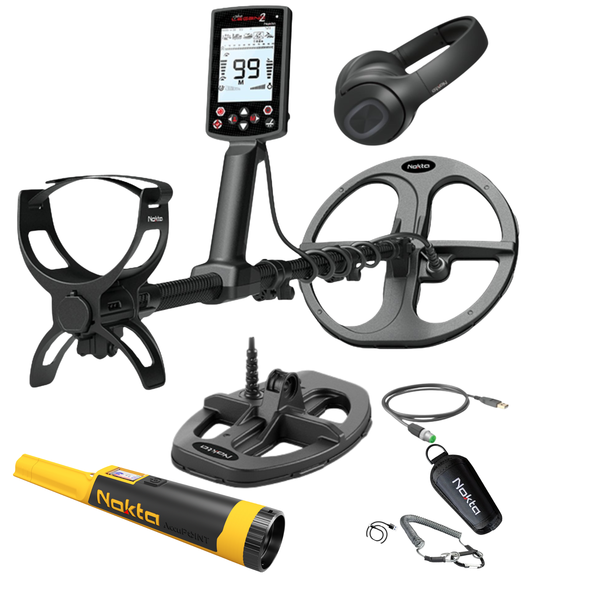 Nokta Legend 2 Waterproof Metal Detector with 2 Coils, Headphones, AccuPOINT, Premium Digger & Shovel