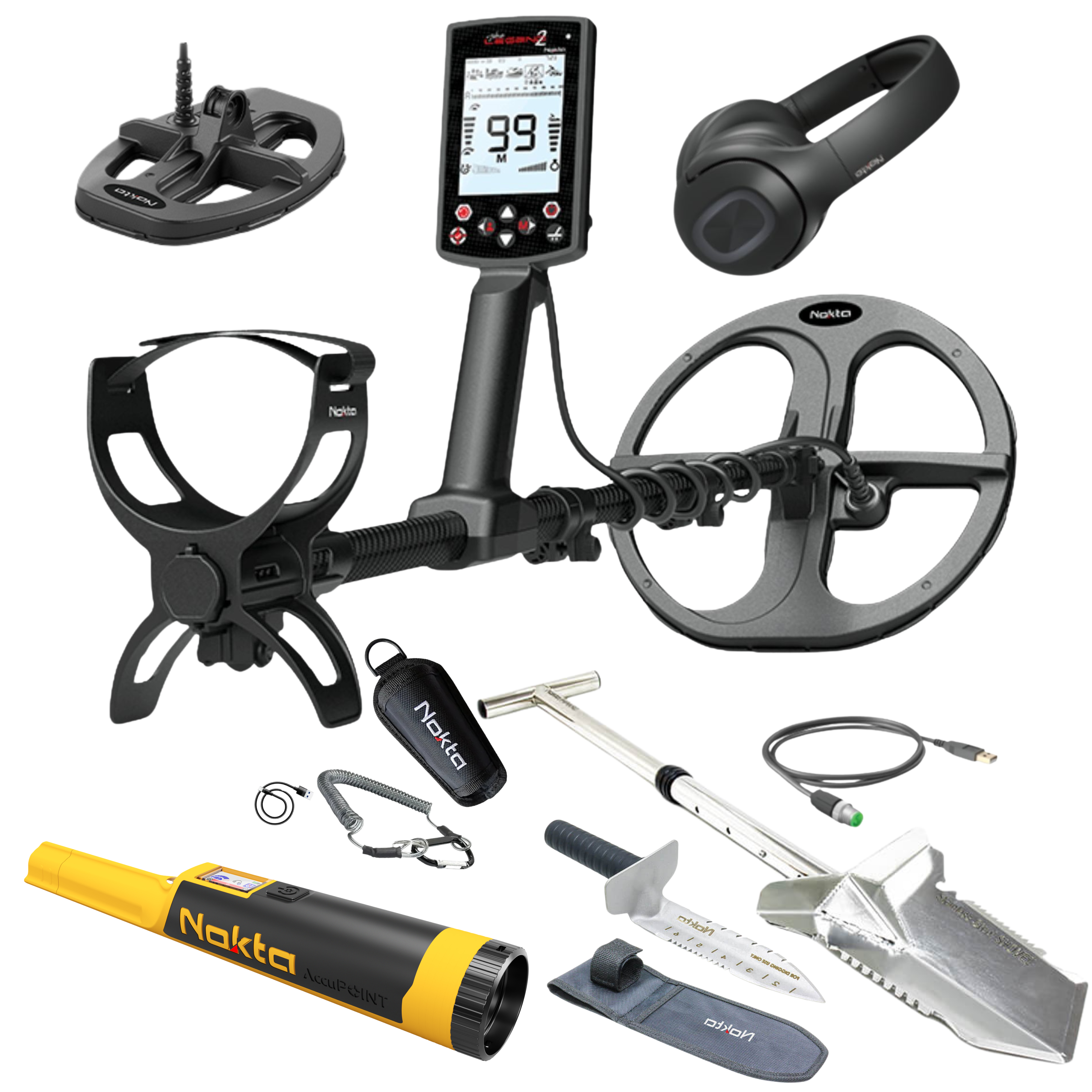Nokta Legend 2 Waterproof Metal Detector with 2 Coils, Headphones, AccuPOINT, Premium Digger & Shovel