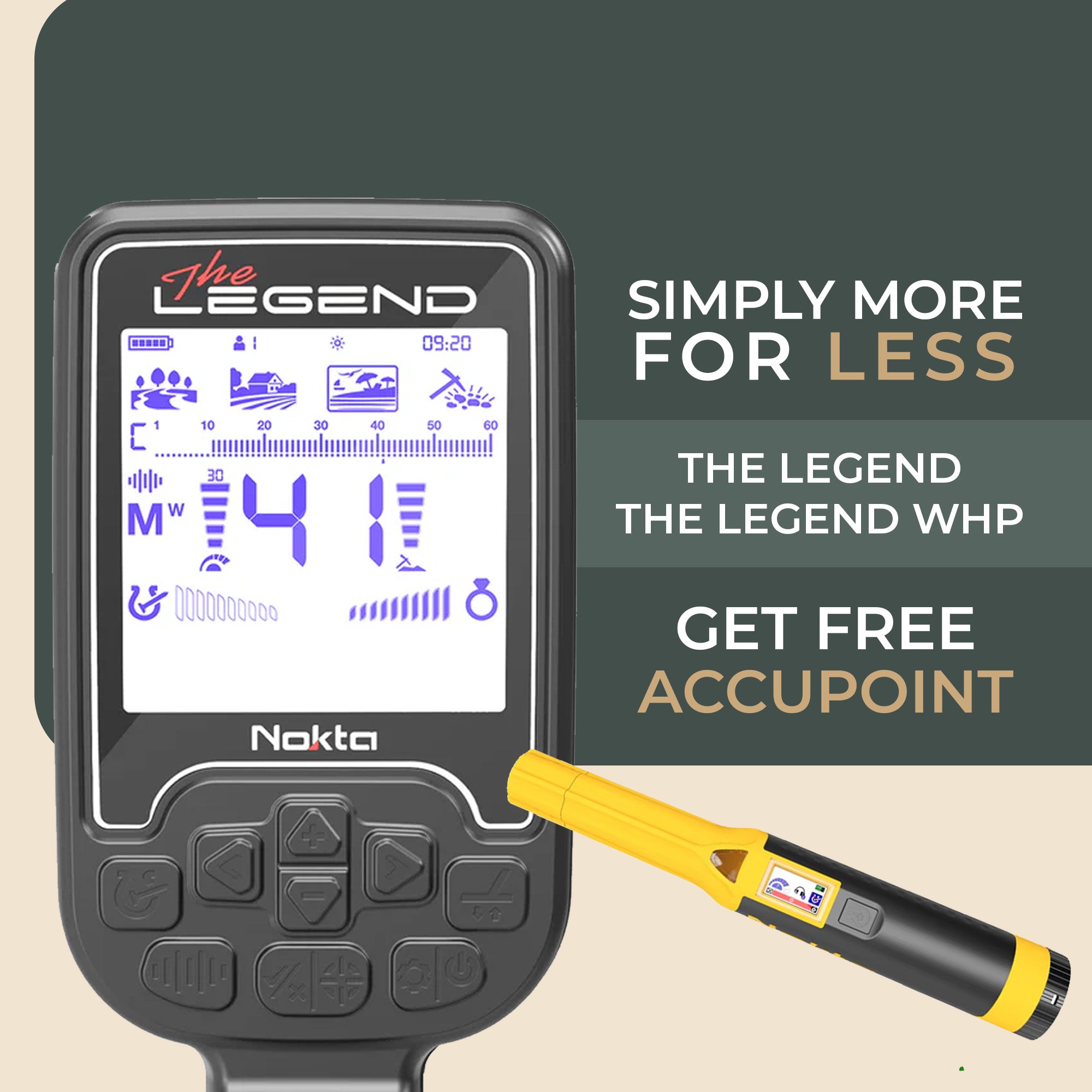 Nokta Legend "Next Generation" Multi-Frequency Waterproof Metal Detector with Wireless Headphones & AccuPoint Pinpointer