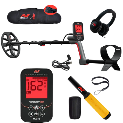 Minelab Vanquish 460 Waterproof Multi-Frequency Metal Detector With Wired Headphones, Pro-Find 35 Pinpointer & Travel Bag