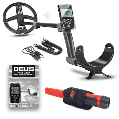 XP DEUS RC Wireless Waterproof Metal Detector with 9" Search Coil & MI-6 Waterproof Pinpointer