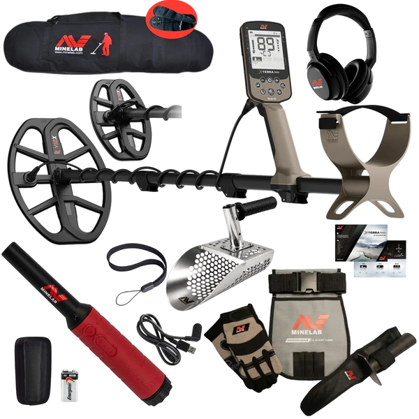 Minelab X-TERRA ELITE 2-Coil EXPEDITION PACK Multi-Frequency Waterproof Metal Detector with Wireless Headphones, PRO-FIND 40 & Travel/Carry Bag