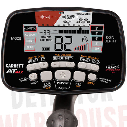 Garrett AT MAX Metal Detector with Waterproof Headphones & Pro-Pointer AT Z-Lynk Pinpointer
