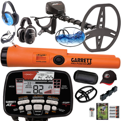 Garrett AT MAX Metal Detector with Waterproof Headphones & Pro-Pointer AT Z-Lynk Pinpointer
