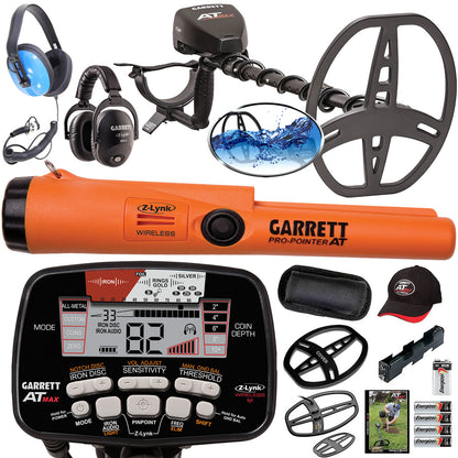 Garrett AT MAX with 2 Coils, Waterproof Headphones & Pro-Pointer AT Z-Lynk Pinpointer