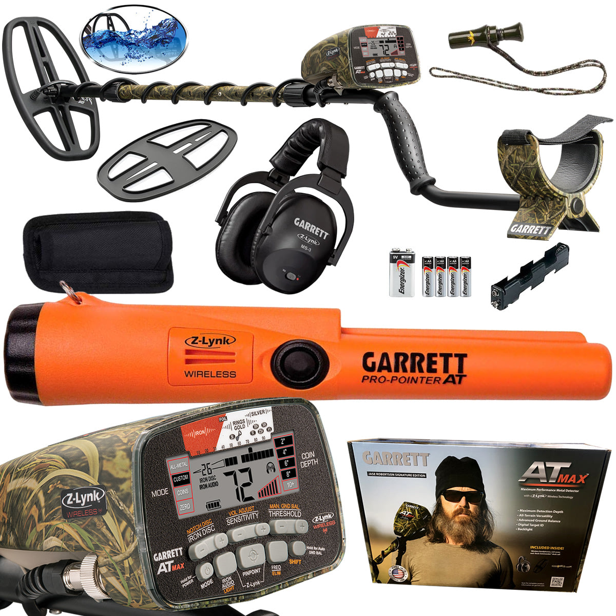 Garrett AT MAX Jase Robertson Edition Metal Detector – Waterproof with Pro-Pointer AT Z-Lynk & Wireless Headphones