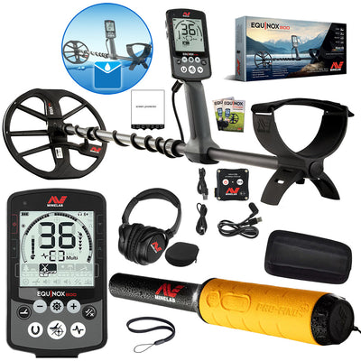 Minelab Equinox 800 Waterproof Multi-Frequency Metal Detector with 11" DD Coil, Gold Mode & Pro-Find 35 Pinpointer