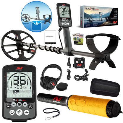 Minelab Equinox 800 Waterproof Multi-Frequency Metal Detector with 11" DD Coil, Gold Mode & Pro-Find 35 Pinpointer