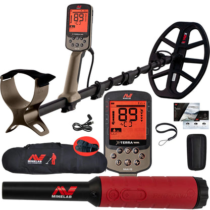 Minelab X-Terra Elite Expedition Pack – Multi-Frequency Waterproof Detector + 2 Coils, Pro-Find 40, Wireless Headphones & Travel Bag