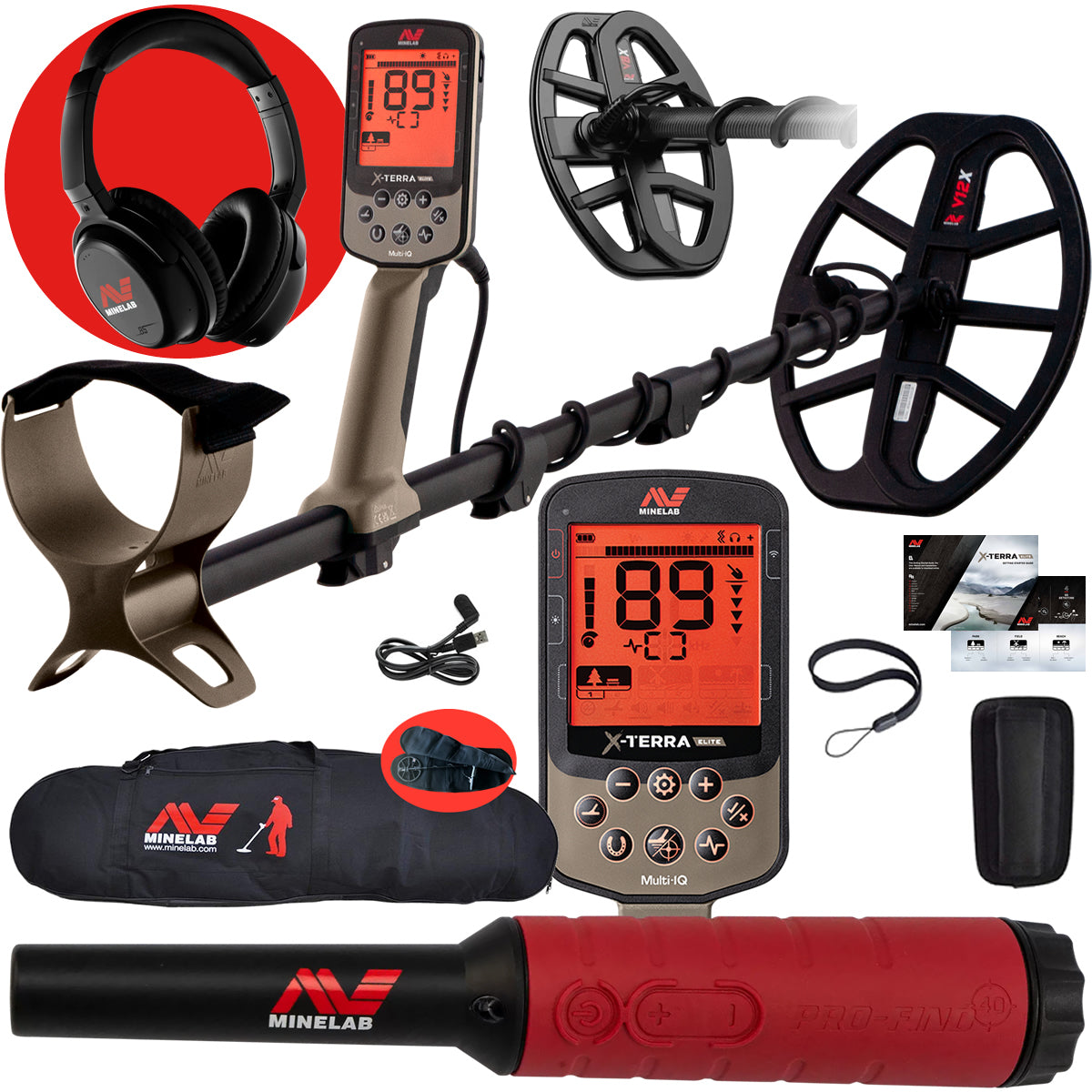 Minelab X-Terra Elite Expedition Pack – Multi-Frequency Waterproof Detector + 2 Coils, Pro-Find 40, Wireless Headphones & Travel Bag