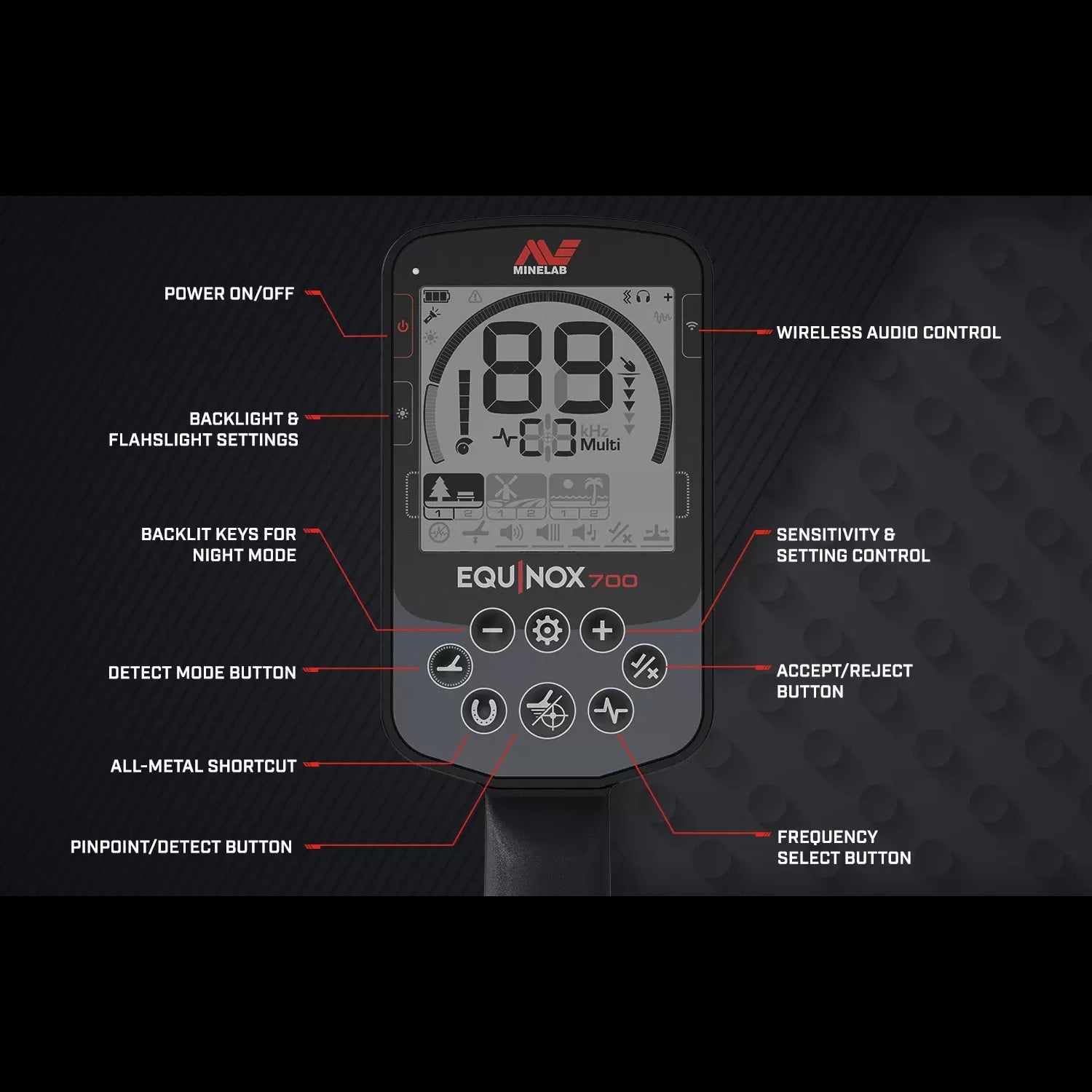 Minelab Equinox 700 Waterproof Multi-Frequency Metal Detector with 11" DD Coil – Versatile and High-Performance