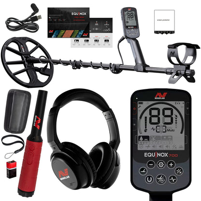 Minelab Equinox 700 Waterproof Multi-Frequency Metal Detector with 11" DD Coil and Pro-Find 40 Waterproof Pinpointer