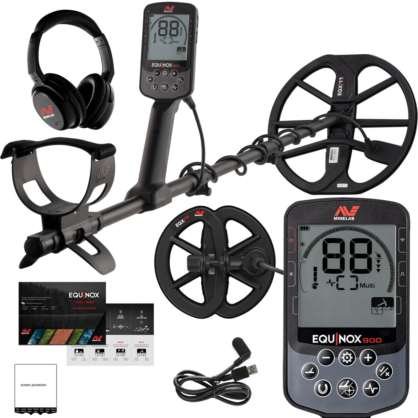Minelab Equinox 900 Waterproof Multi-Frequency Metal Detector with 11" & 6" DD Coils