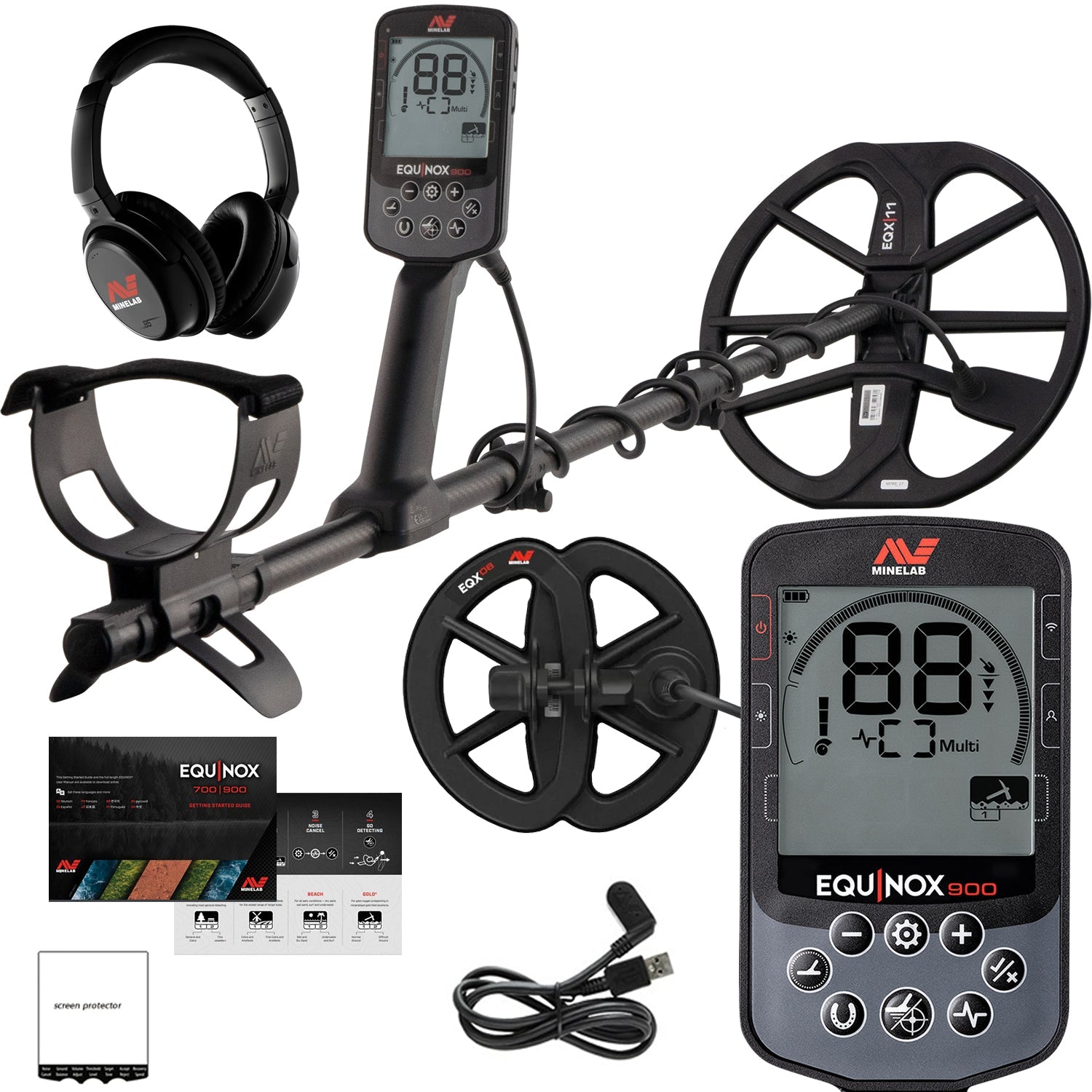 Minelab Equinox 900 Waterproof Multi-Frequency Metal Detector with 11" & 6" DD Coils
