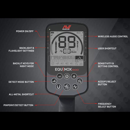 Minelab Equinox 900 Waterproof Multi-Frequency Metal Detector with 11" & 6" DD Coils and Padded Carry Bag