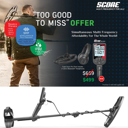 Nokta Score 3 Triple Score Waterproof Multi-Frequency Metal Detector Pro Pack with 2 Coils & Free Accessories