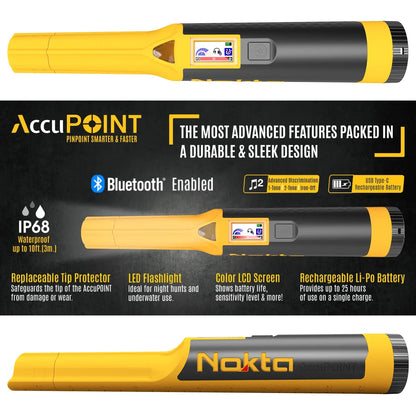 Nokta AccuPoint Bluetooth Waterproof Rechargeable Pinpointer - High Precision & Durability