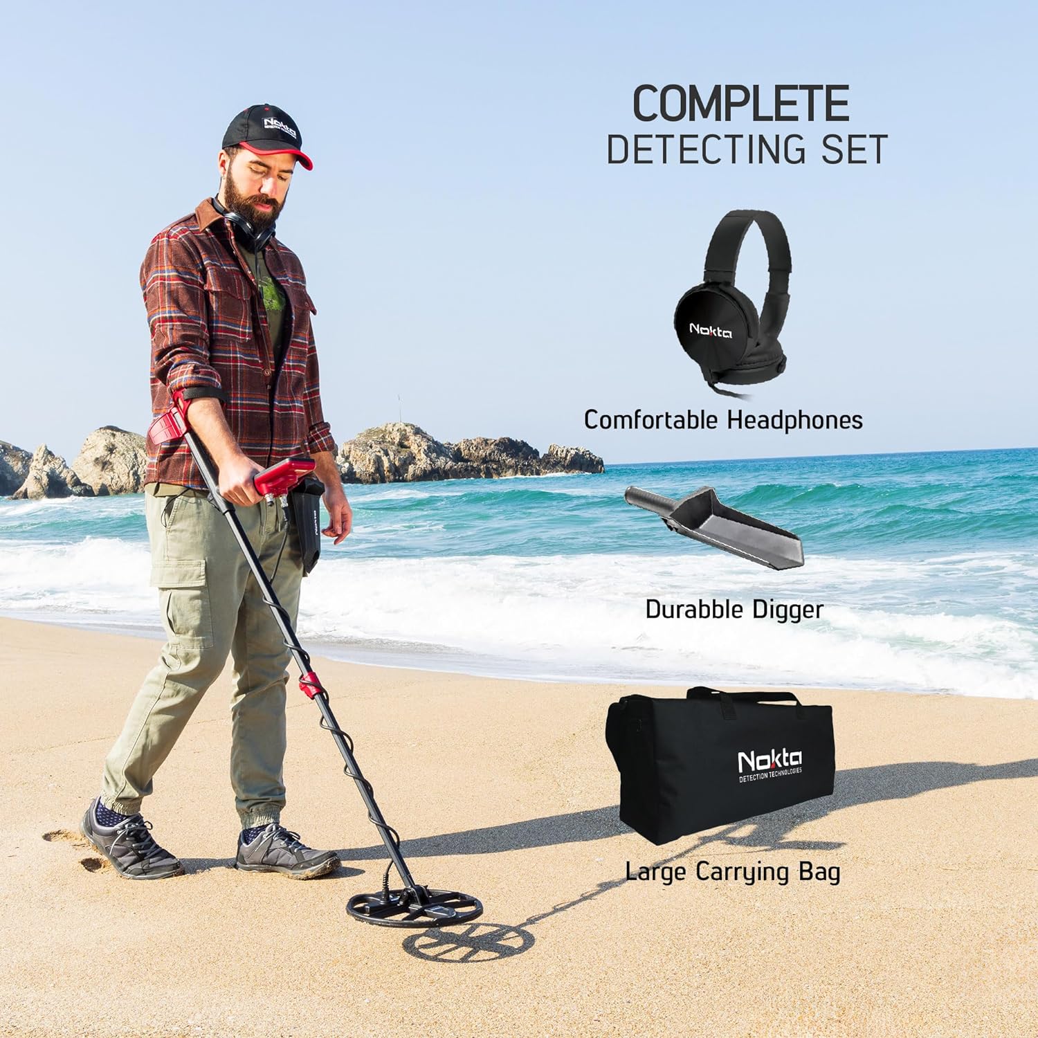 Nokta FindX Metal Detector with Rechargeable Battery, Bag, Digger & Headphones