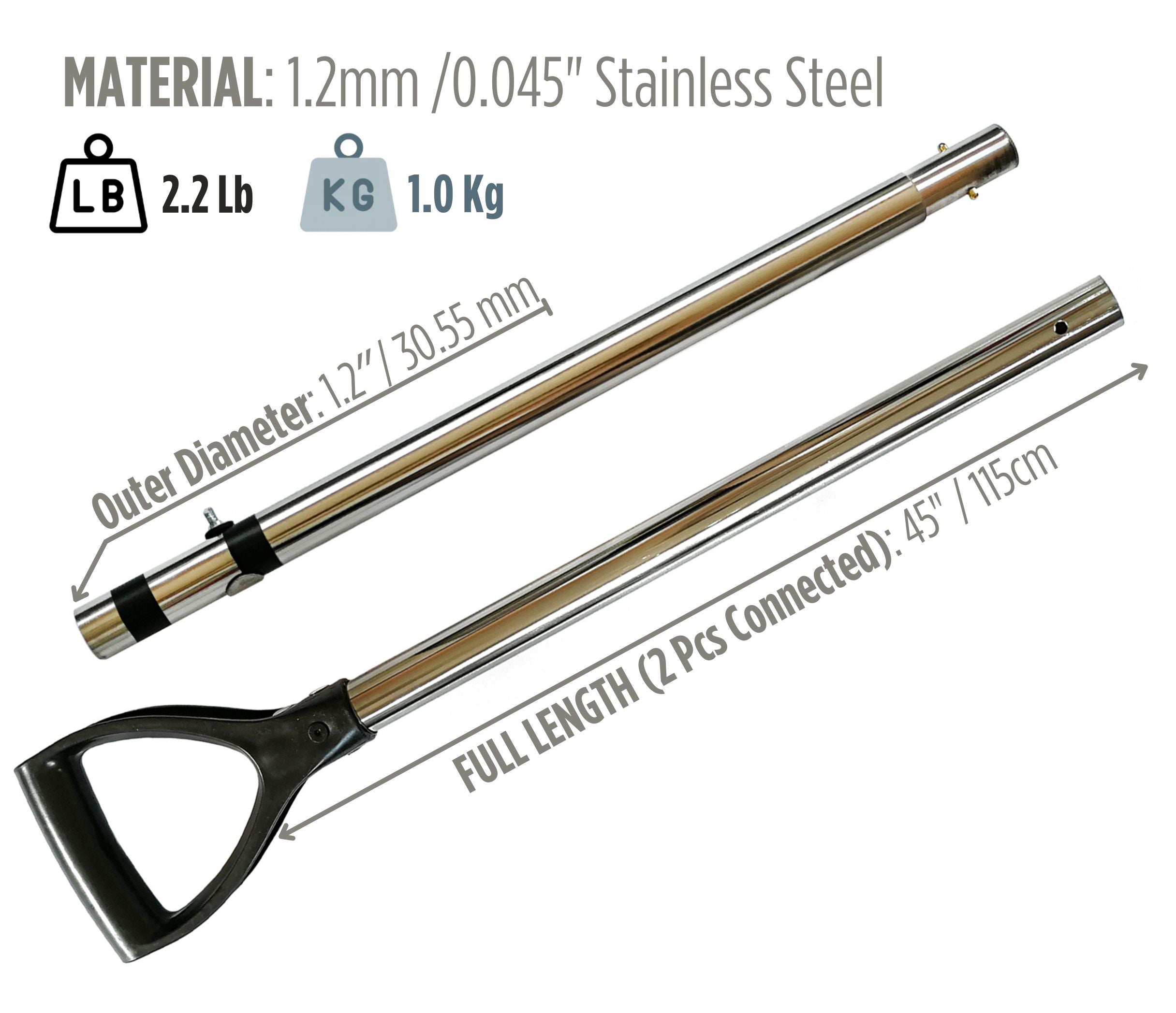 DragonXT Large & Strong Travel Stainless Steel Long Pole for Sand Scoop