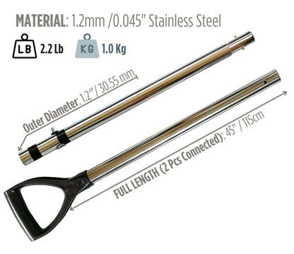 DragonXT Large & Strong Travel Stainless Steel Long Pole for Sand Scoop