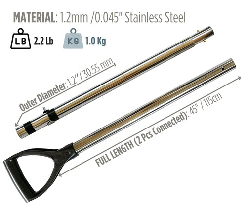 DragonXT Large & Strong Travel Stainless Steel Long Pole for Sand Scoop